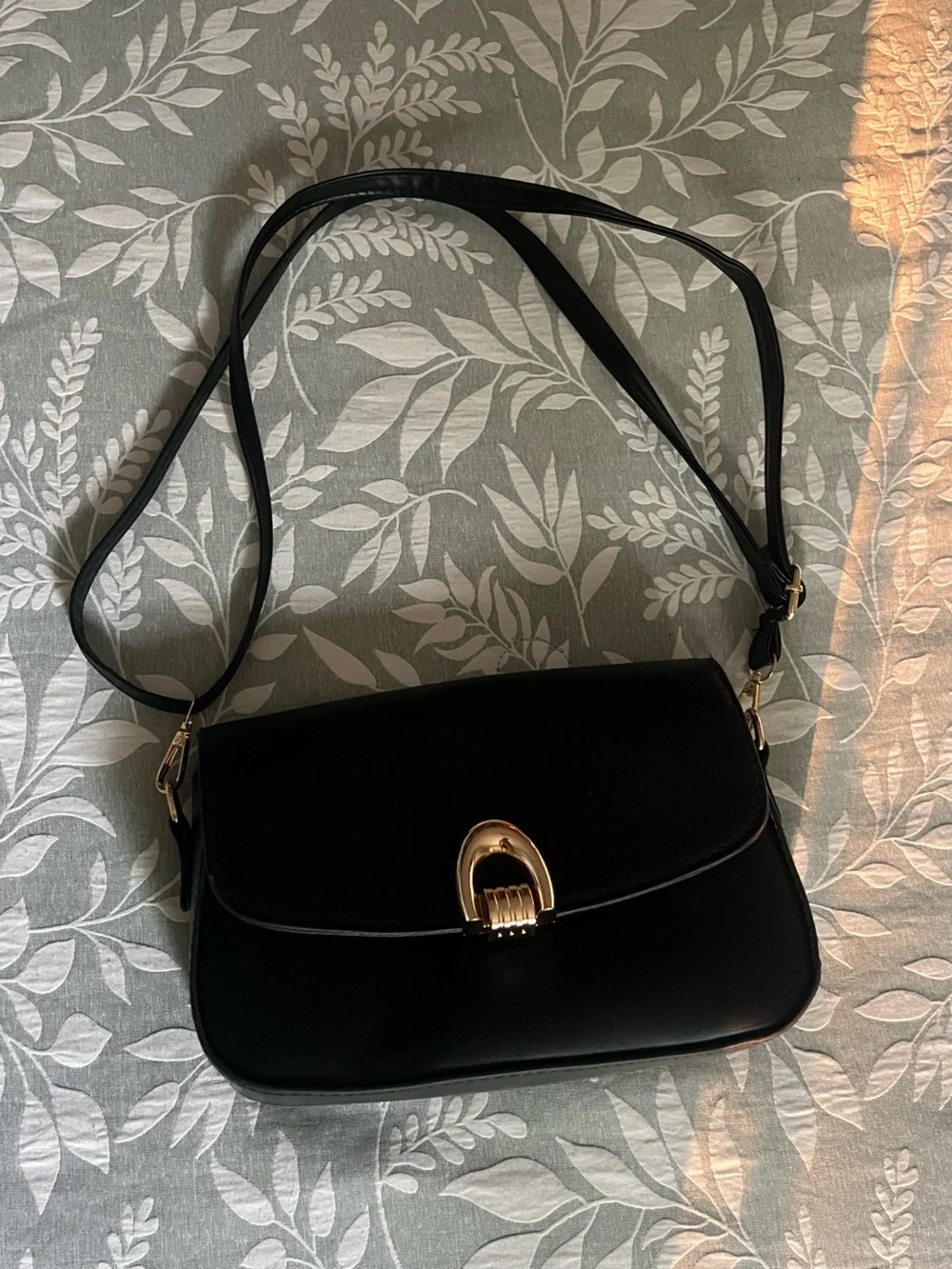 Classic Black Shoulder/Crossbody Bag with Gold Hardware